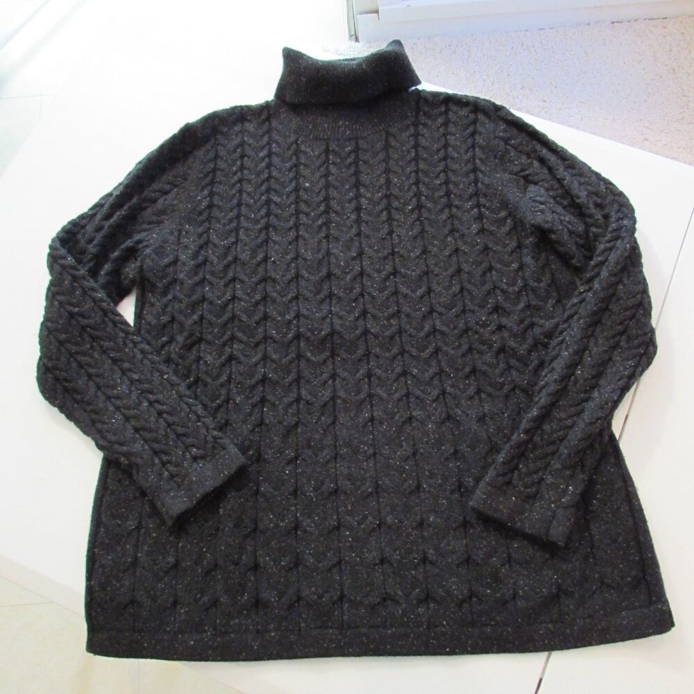 J Jill Heathered Charcoal Cable Knit Turtleneck cotton/acrylic/silk Sweater
